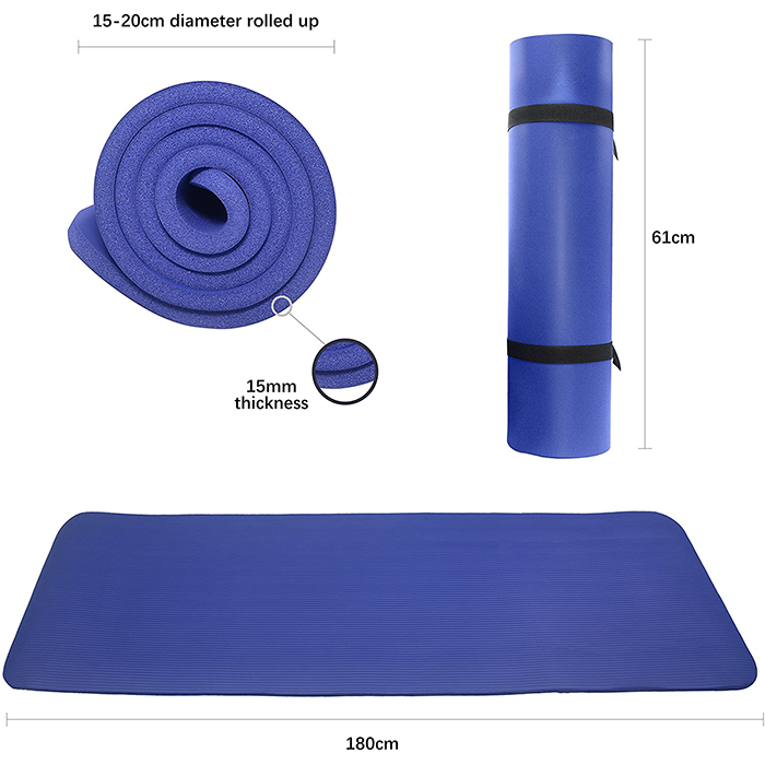 PROIRON 15mm High Density Exercise Mat with Carrying Strap - Blue