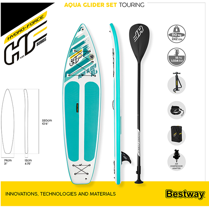 Bestway 10ft 6" Hydro-Force Aqua Glider Inflatable Paddle Board SUP Set