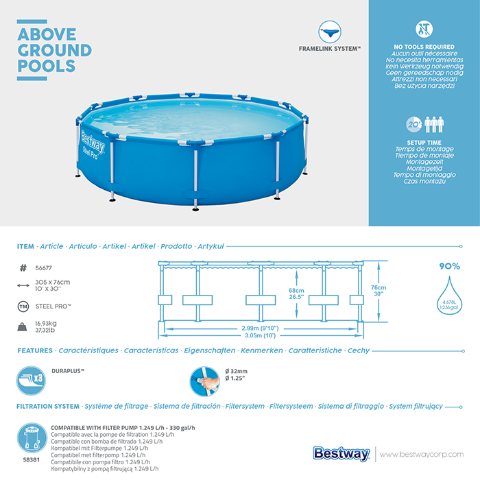 BestWay 10ft x 30inch Steel Pro™ Above Ground Swimming Pool
