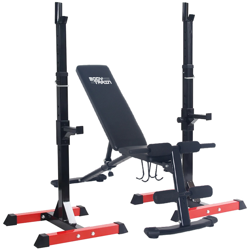 BodyTrain Adjustable Squat Rack Barbell Stands & Foldable Adjustable Weight Bench Package	