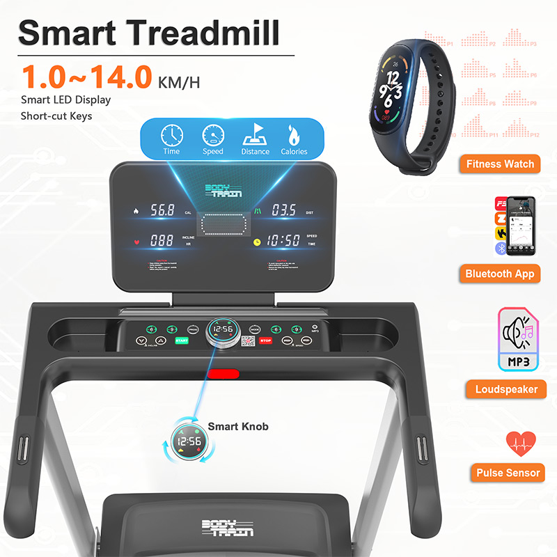 BodyTrain S9C Motorised Folding Bluetooth Treadmill