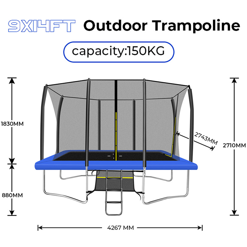 9x14ft Rectangular Trampoline with Safety Enclosure Blue