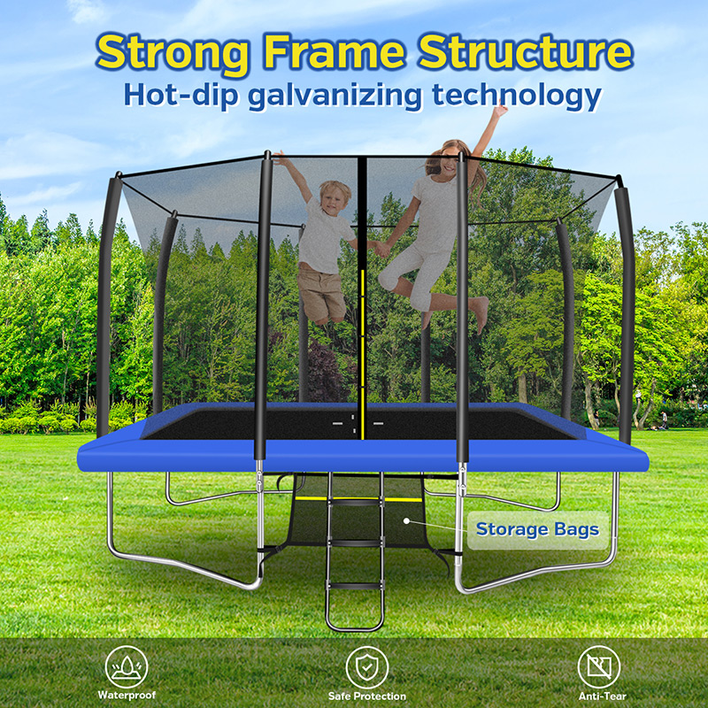 9x14ft Rectangular Trampoline with Safety Enclosure Blue