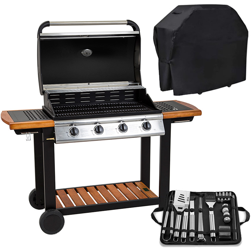 Embermann Modena 4 Burner Gas Barbecue with Free Heavy-Duty Cover & Deluxe BBQ Tool Set