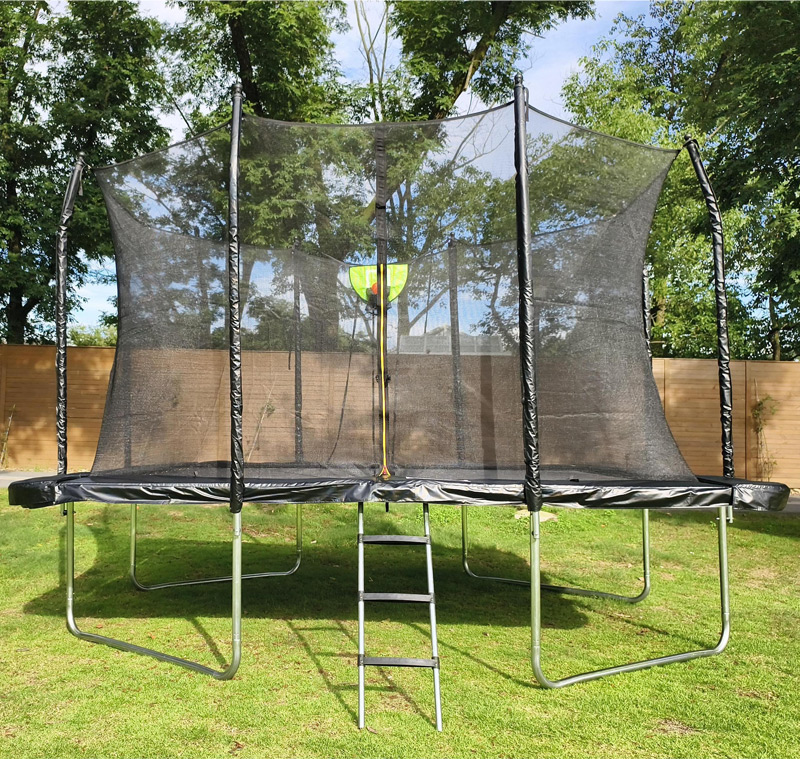 7x11ft Rectangular Trampoline with Safety Enclosure Black FREE Ladder & Basketball Game