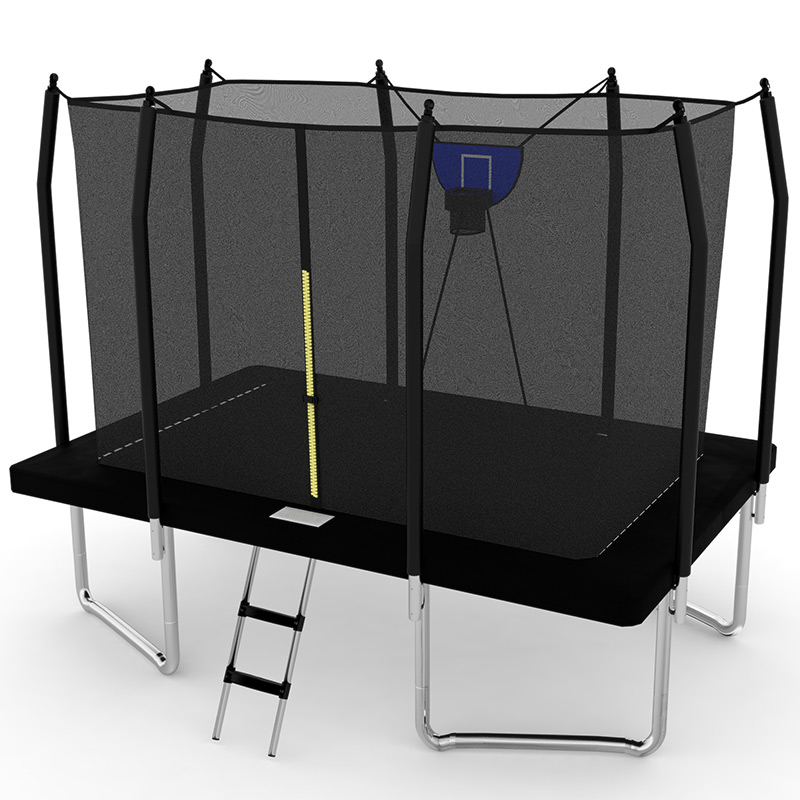 7x11ft Rectangular Trampoline with Safety Enclosure Black FREE Ladder & Basketball Game