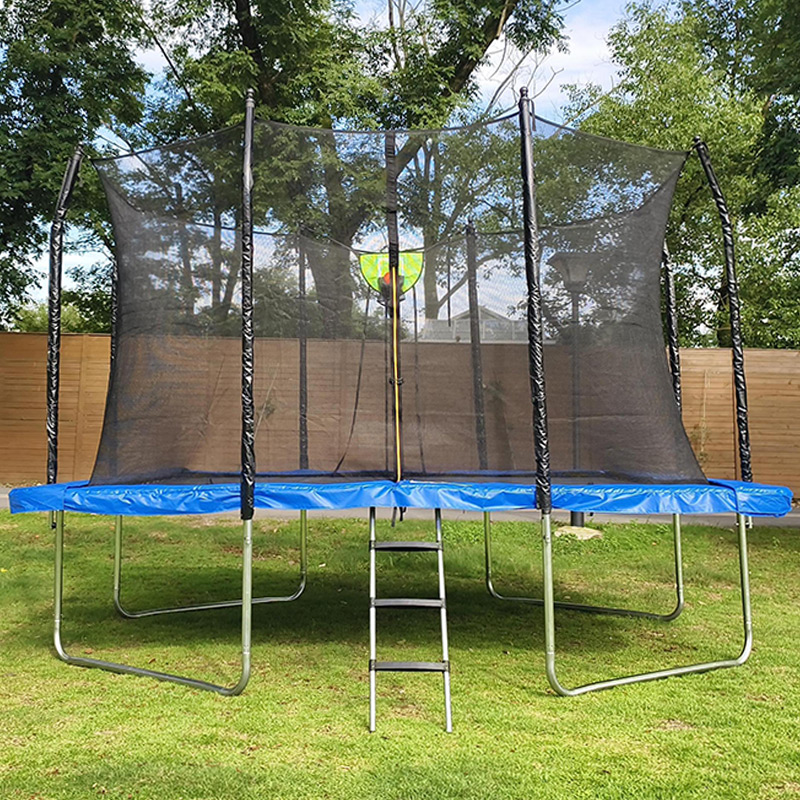 10x12ft Rectangular Trampoline with Safety Enclosure Blue FREE Ladder & Basketball Game