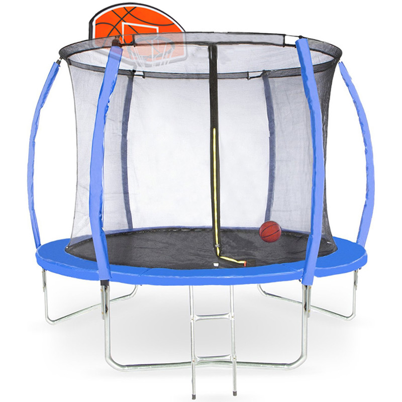 Amigo 10ft Trampoline with Enclosure and Basketball Free Shoe Tidy & Ladder – Blue