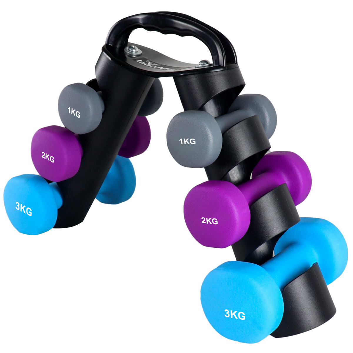 IronMan Neoprene Coated Cast Iron Dumbbell Set with Carry Rack