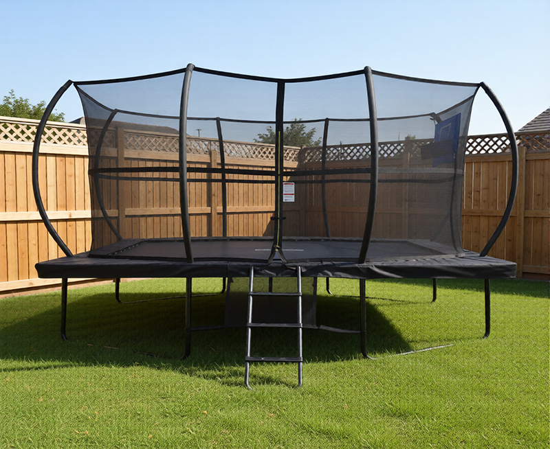 8x12ft Rectangular Powder Coated Trampoline with Safety Enclosure Black - Free Ladder Shoe Tidy Anchor Kit Basketball