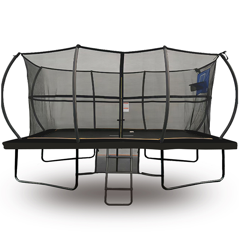 8x12ft Rectangular Powder Coated Trampoline with Safety Enclosure Black - Free Ladder Shoe Tidy Anchor Kit Basketball