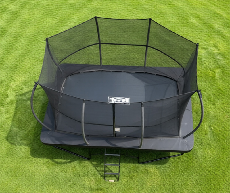 8x12ft Rectangular Powder Coated Trampoline with Safety Enclosure Black - Free Ladder Shoe Tidy Anchor Kit Basketball