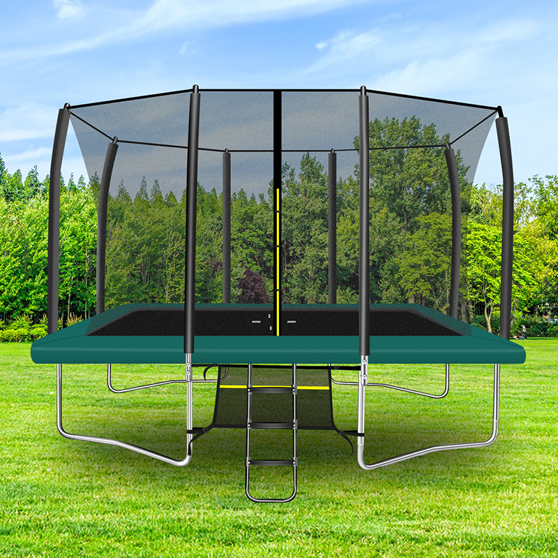 9x14ft Rectangular Trampoline with Safety Enclosure Green – Free Ladder & Shoe Tidy