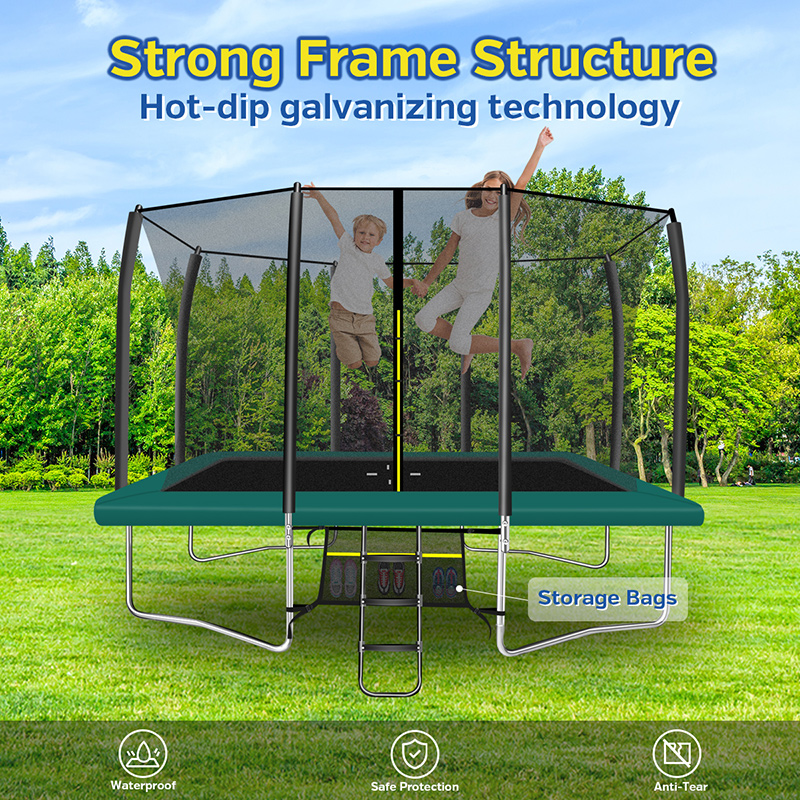 9x14ft Rectangular Trampoline with Safety Enclosure Green – Free Ladder & Shoe Tidy