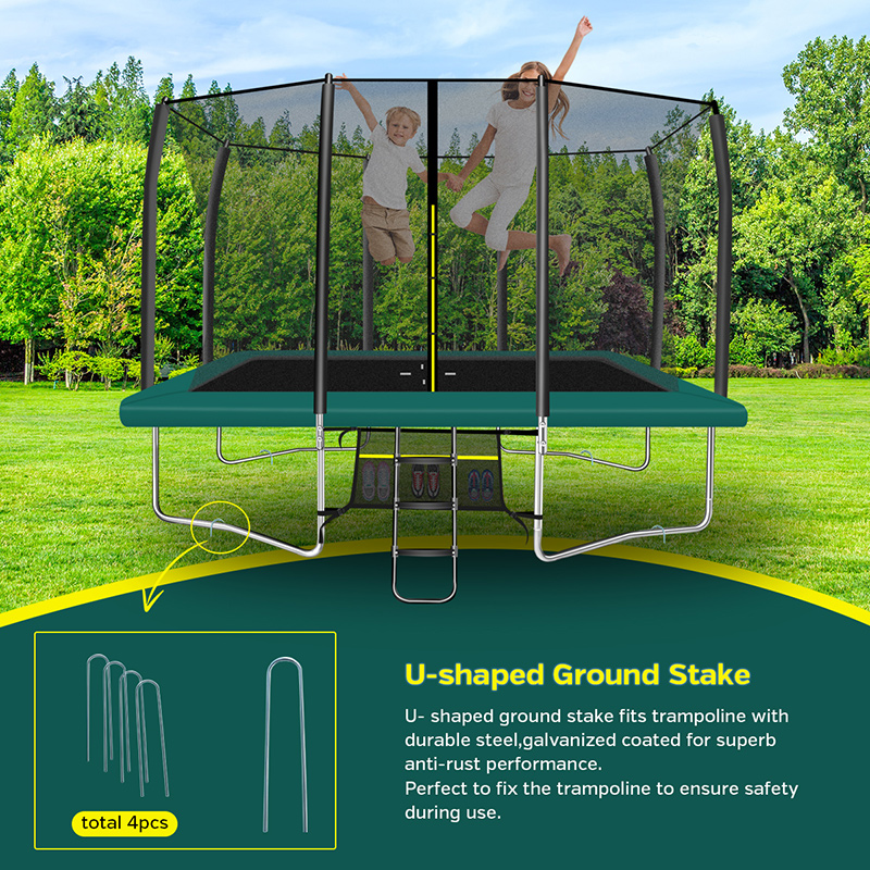 8x12ft Rectangular Trampoline with Safety Enclosure Green – Free Ladder & Shoe Tidy