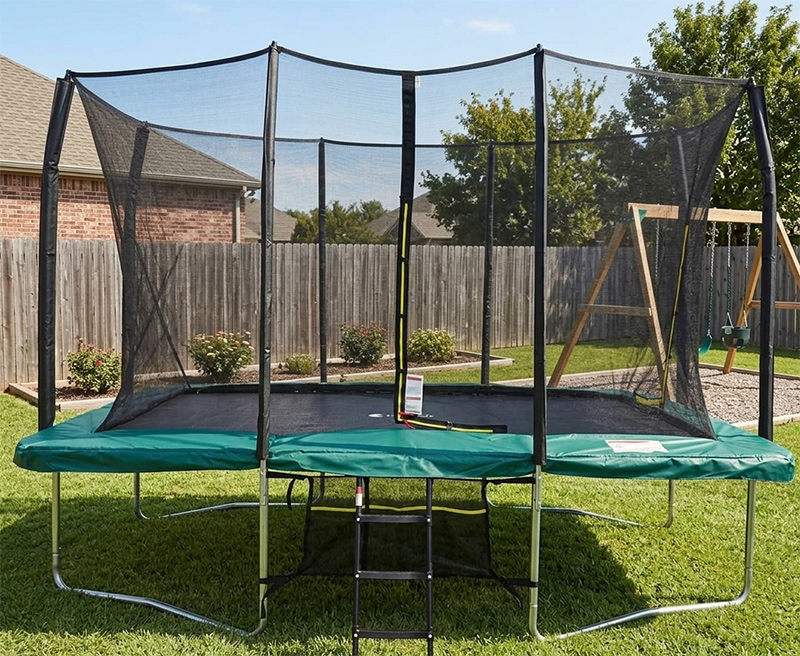 9x14ft Rectangular Trampoline with Safety Enclosure Green – Free Ladder & Shoe Tidy
