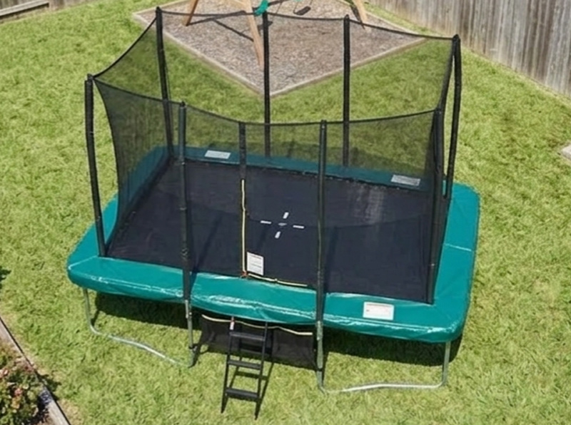 8x12ft Rectangular Trampoline with Safety Enclosure Green – Free Ladder & Shoe Tidy