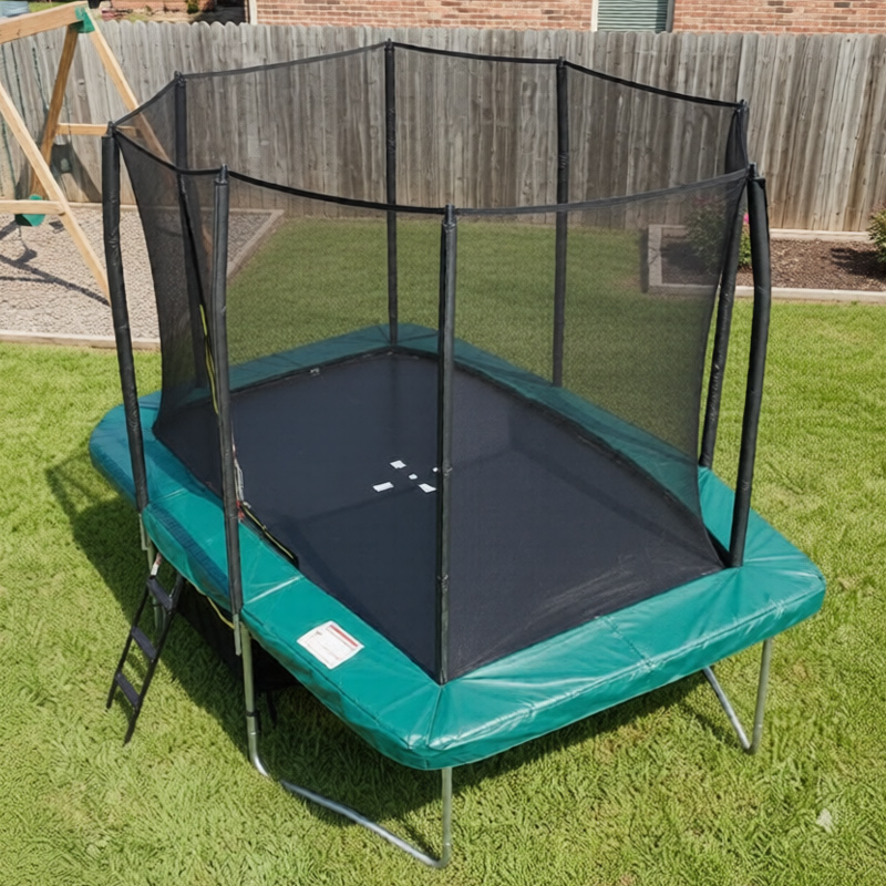 9x14ft Rectangular Trampoline with Safety Enclosure Green – Free Ladder & Shoe Tidy
