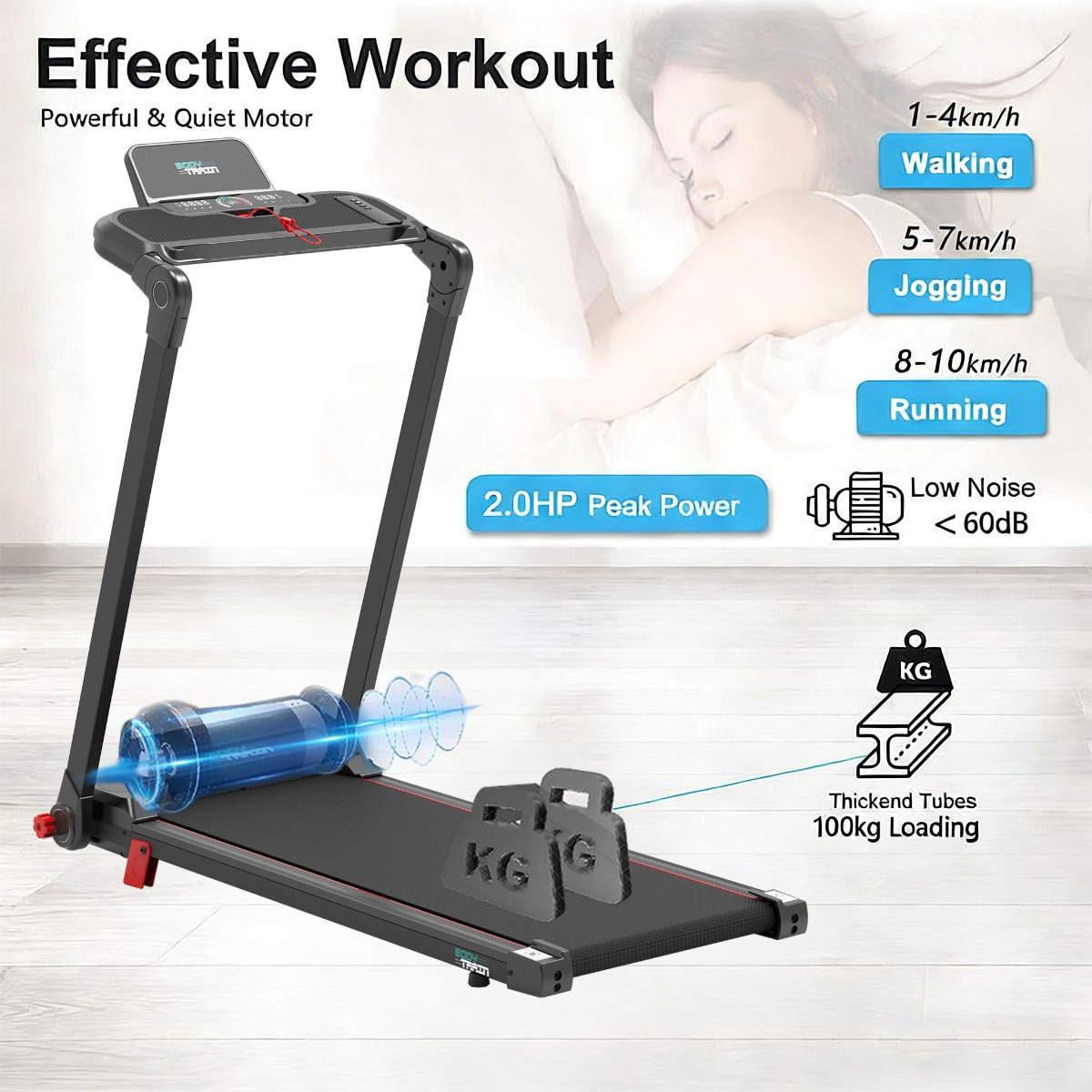 BodyTrain T-120 Motorised Folding Bluetooth Treadmill