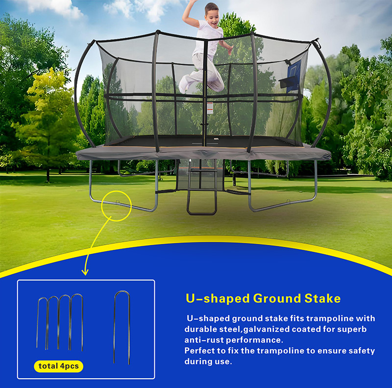 7x10ft Rectangular Trampoline with Safety Enclosure Grey - Free Ladder Shoe Tidy Anchor Kit Basketball Game