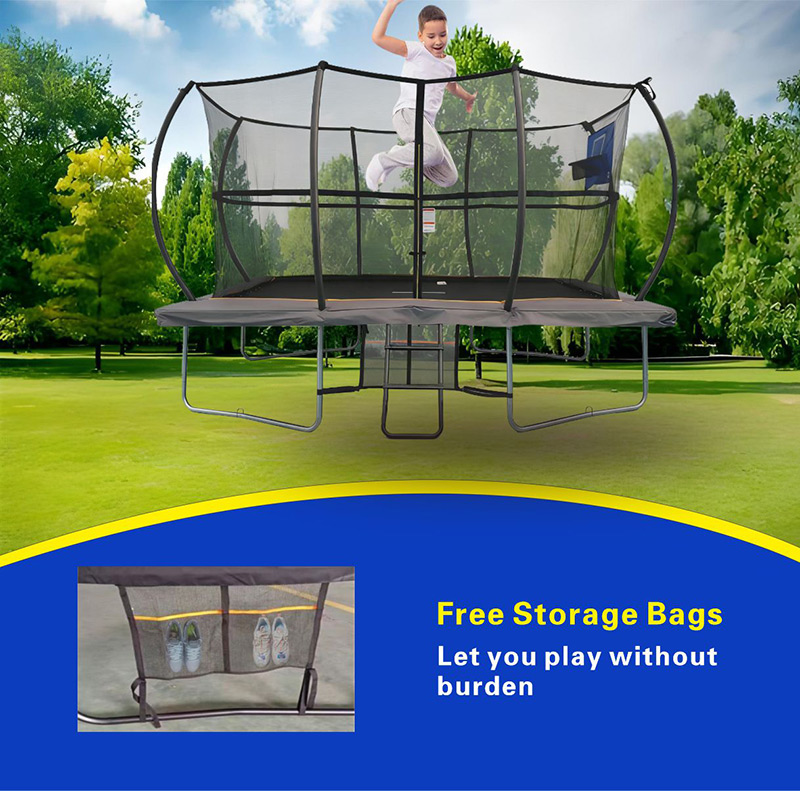 7x10ft Rectangular Trampoline with Safety Enclosure Grey - Free Ladder Shoe Tidy Anchor Kit Basketball Game