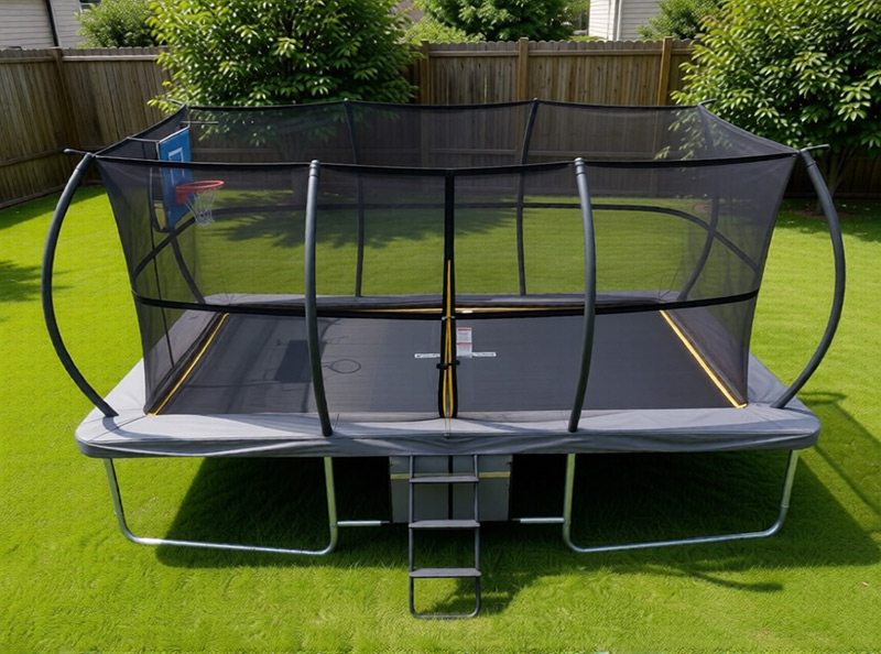 7x10ft Rectangular Trampoline with Safety Enclosure Grey - Free Ladder Shoe Tidy Anchor Kit Basketball Game