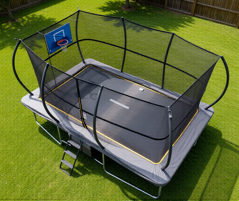 7x10ft Rectangular Trampoline with Safety Enclosure Grey - Free Ladder Shoe Tidy Anchor Kit Basketball Game