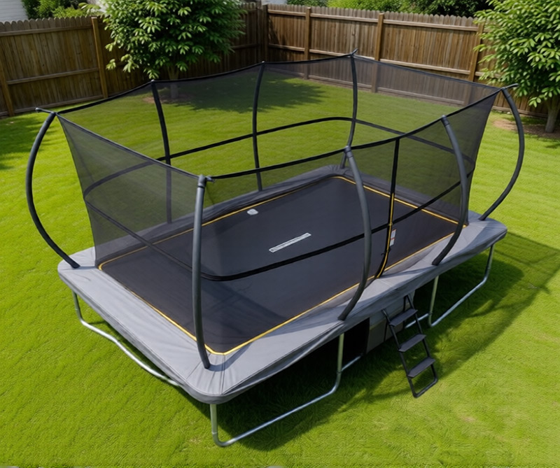 7x10ft Rectangular Trampoline with Safety Enclosure Grey - Free Ladder Shoe Tidy Anchor Kit Basketball Game