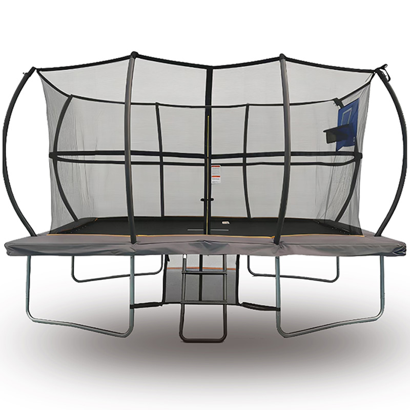 7x10ft Rectangular Trampoline with Safety Enclosure Grey - Free Ladder Shoe Tidy Anchor Kit Basketball Game