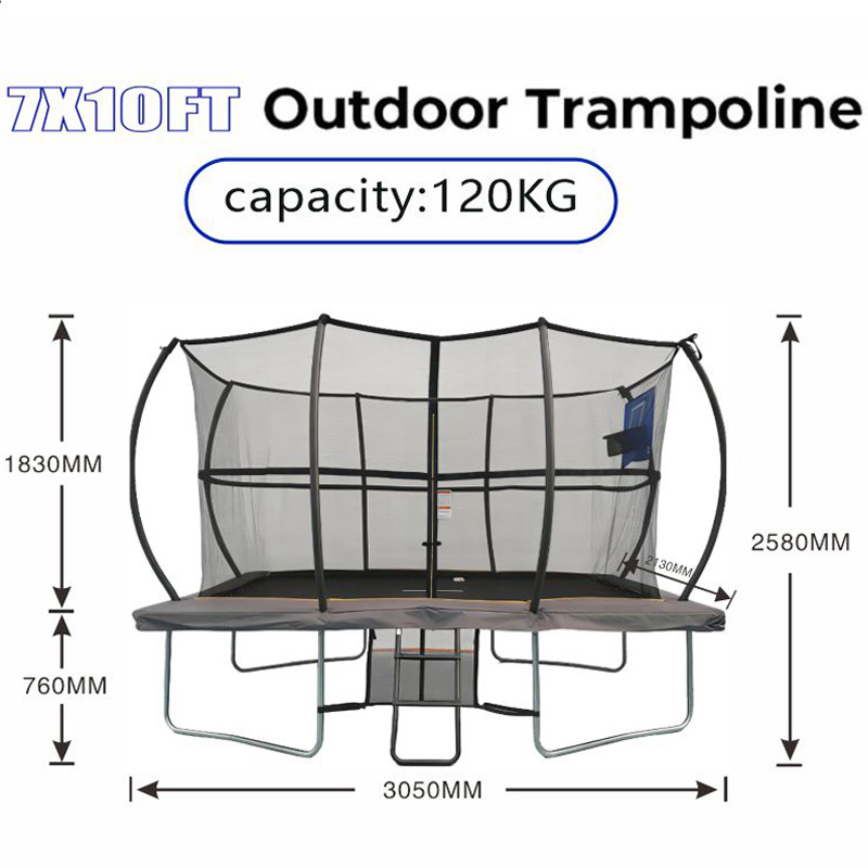 Big Air Super Bounce 7x10ft Rectangular Trampoline with Safety Enclosure Grey - Free Ladder Shoe Tidy Anchor Kit Basketball Game - Image 6