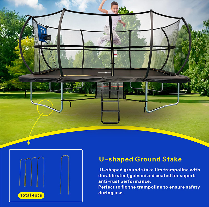 8x12ft Rectangular Trampoline with Safety Enclosure Black - Free Ladder Shoe Tidy Anchor Kit Basketball